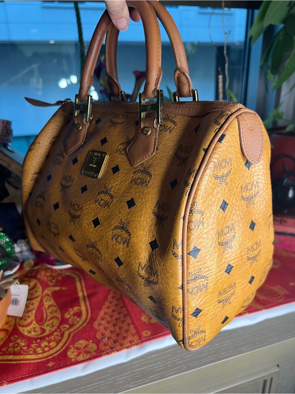 Vintage MCM Cognac Visetos Monogram Boston Satchel Bag - Picture 3 of 16